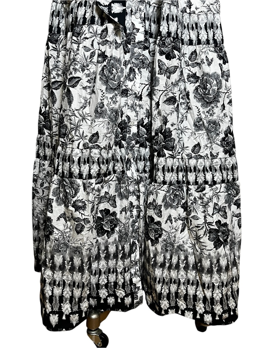 Abercrombie & Fitch XLT Tall Black White Floral Butterfly Toile Midi Dress NWT - Picture 4 of 10